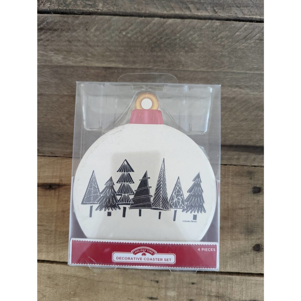 Holiday Time Decorative Stoneware Coaster Set
